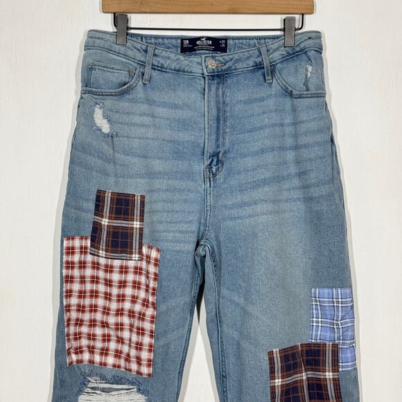 Hollister Ultra High Rise Dad Jeans Womens Size 31 Blue Denim Patchwork Stretch - Picture 3 of 9